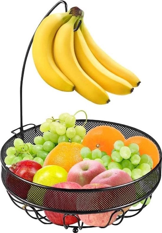 Fruitiera con bancale standard, mensola in metallo, fruitiera moderna, fruitiera con grande capacità per frutta, verdura, pane, snack, bronzo