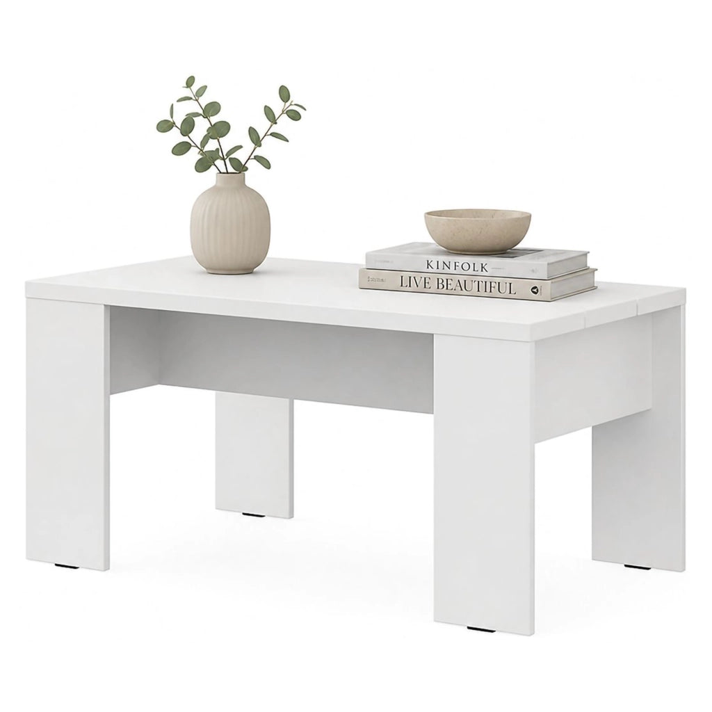 Riposto, Tavolino da Salotto Forma Rettangolare, 90x50x43h cm Bianco Opaco