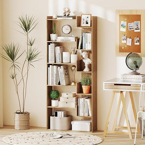 Libreria a 6 Ripiani, Scaffale Alto Salvaspazio in Legno, Libreria Moderna per Studio, Ufficio, Soggiorno e Camera da Letto, 69 x 22 x 163 cm (Naturale)
