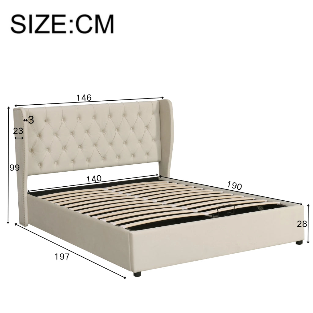 Letto contenitore matrimoniale 140x190 cm in velluto beige