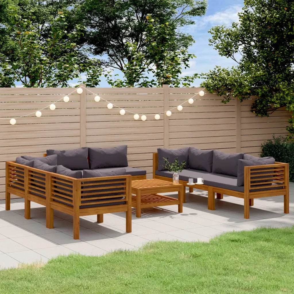 Set Divani da Giardino 9 pz con Cuscini in Massello di Acacia 3086904