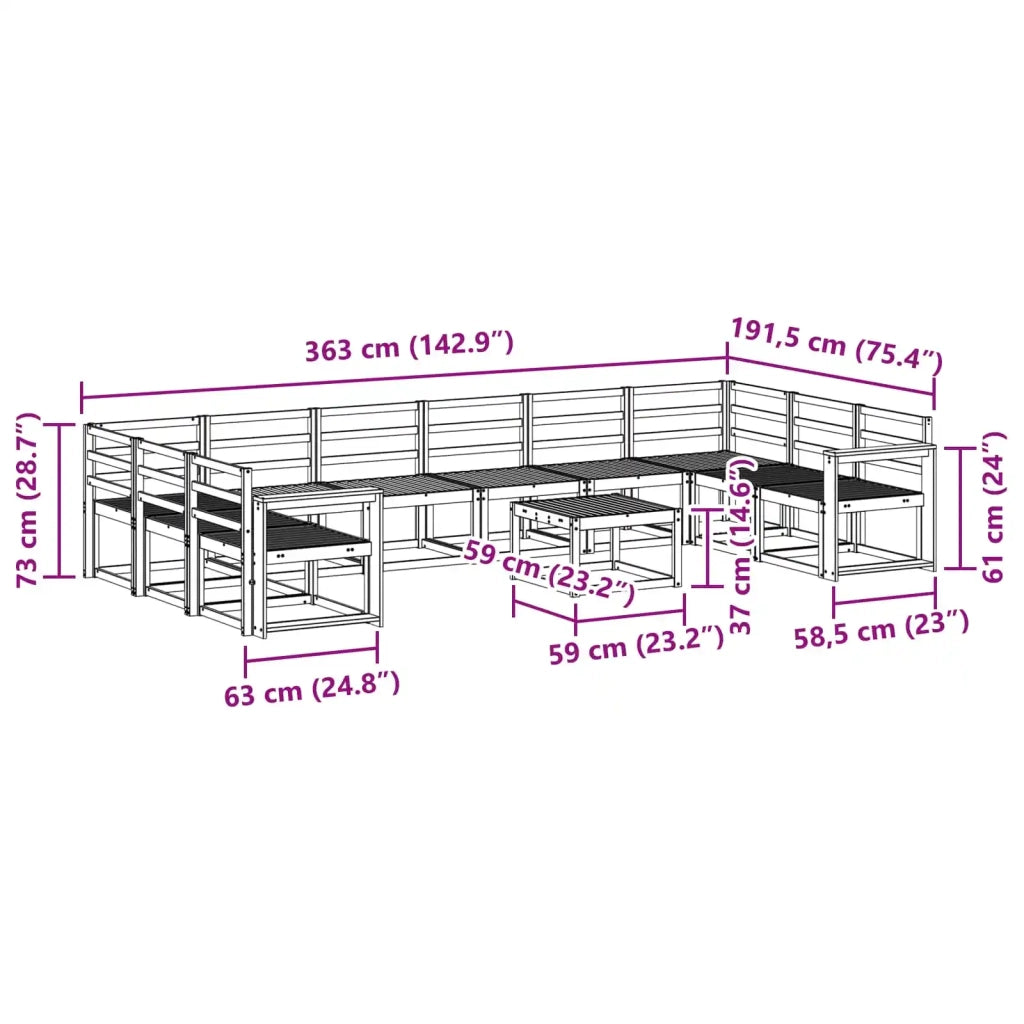 Set di divani da esterno 11 pcs Bianco Legno di Acacia Massello 3388328