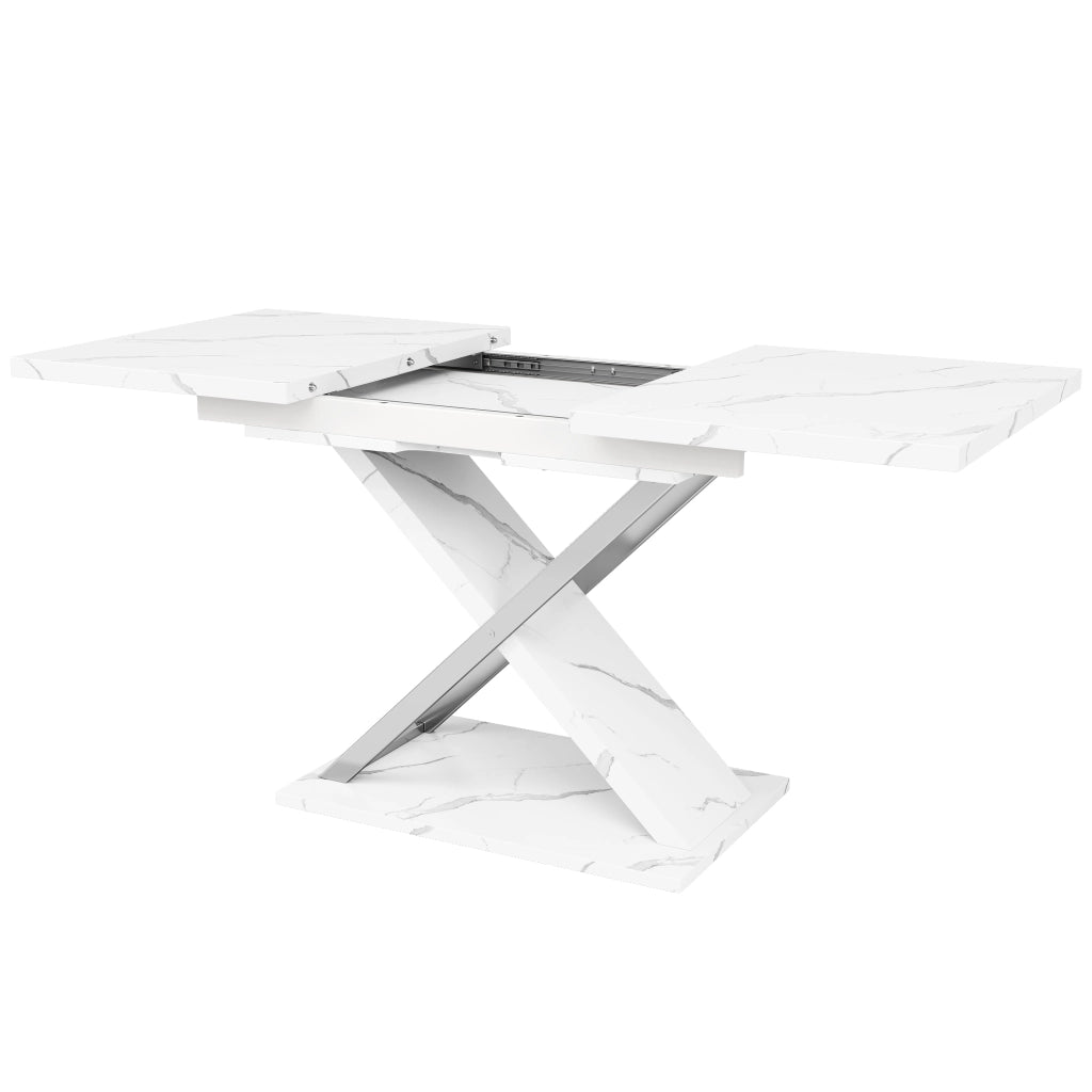 Tavolo da pranzo allungabile con 1 allunga e gambe incrociate; per cucina e soggiorno; bianco; 118 × 75 × 76;4 cm