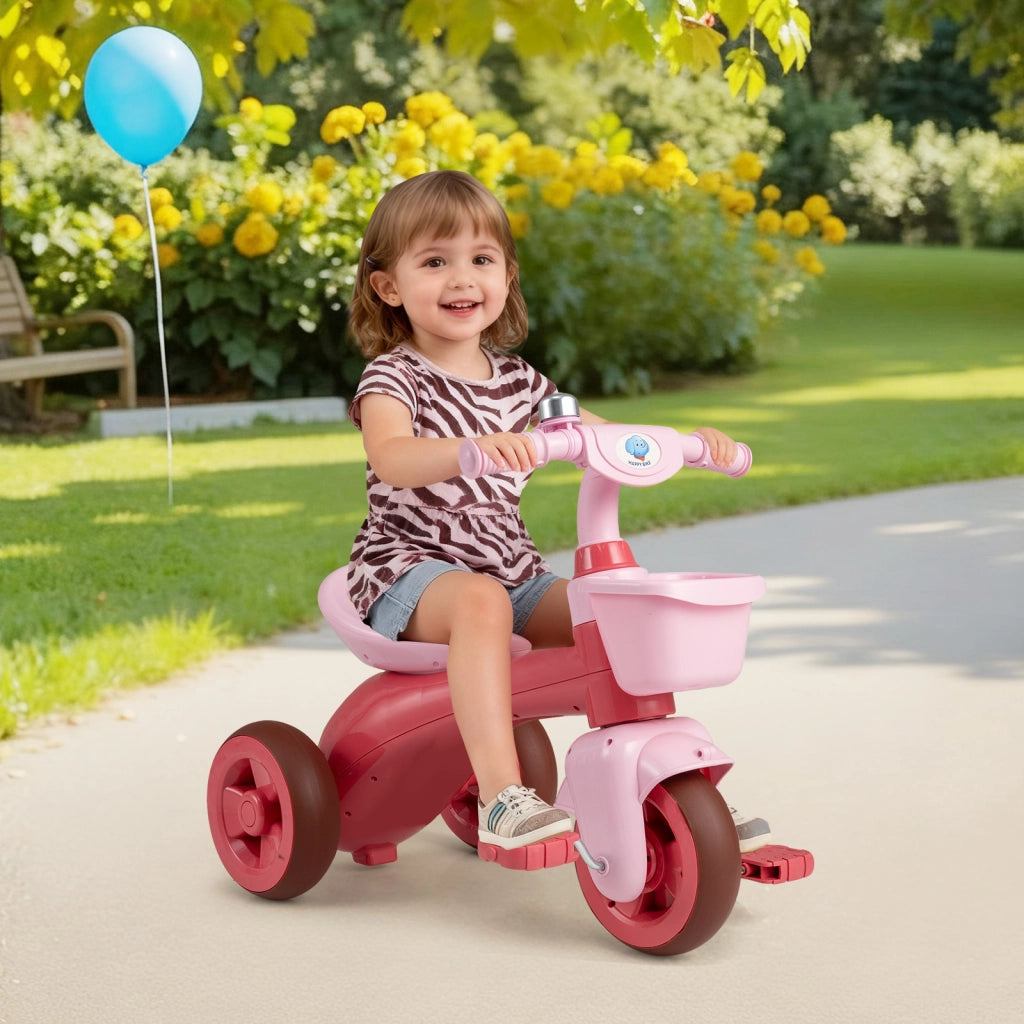 Triciclo bambini sterzo limitato sella ergonomica cestini anteriore posteriore campanello-Bicicletta equilibrio 3 ruote bambini 3-5 anni Rosa