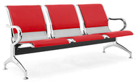 Panca per Sala Attesa 3 Posti da Ufficio con Cuscino in Acciaio e Similpelle Argento/Rosso