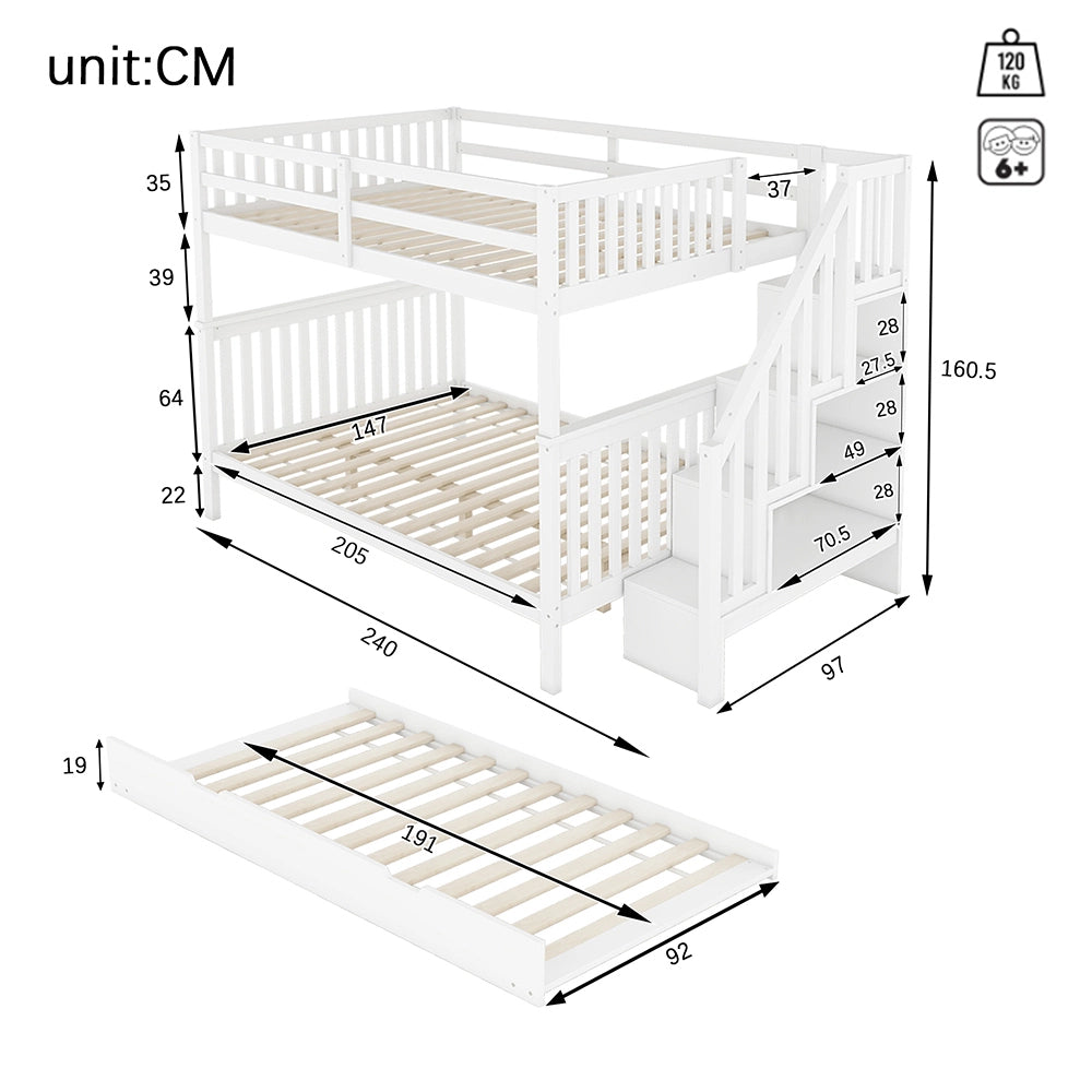 Letto a castello per bambini - Xylo - 140x200 cm - Bianco - Con ripiani e scala
