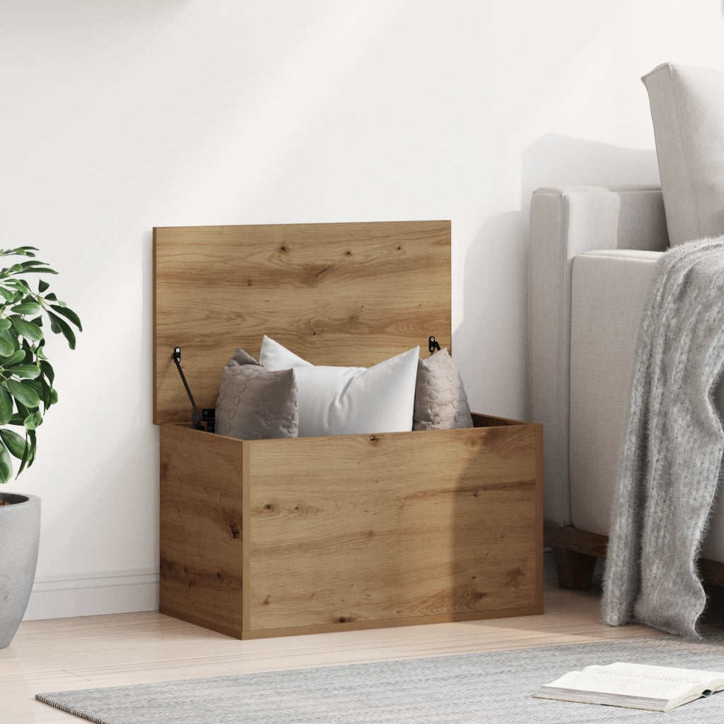 Scatola di stoccaggio  con coperchio in rovere artigianale 60x35x35 cm in legno ingegnerizzato
