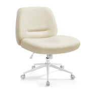 Sedia da ufficio ergonomica in stile moderno con base a stella seduta ampia e comoda altezza regolabile seduta girevole tessuto bianco in cotone-lino 12_0006059