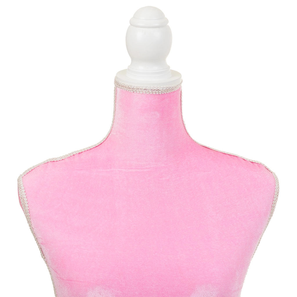 Manichino in legno e schiuma rivestito in tessuto rosa 24x37,5x168h