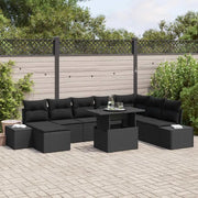 Set Divano da Giardino con cuscino 9 pcs Nero polyrattan
