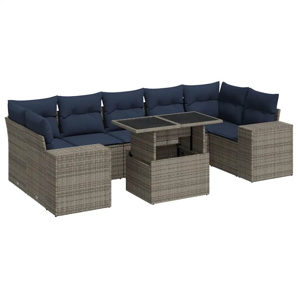 Set Divano da Giardino 8pz con Cuscini Grigio Polyrattan Acacia 3326762