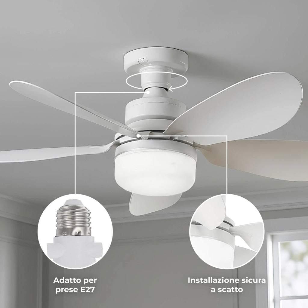 Lampadario Con Ventilatore da Soffitto con Luce LED E27 Avvitabile, Plafoniera con Ventola 2 in 1, Telecomando, 6 Velocità, Timer, Luce Dimmerabile 3000K-6000K, Silenzioso 51 cm