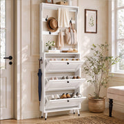 Guardaroba da ingresso 66x17x180 cm con appendiabiti e portascarpe in MDF e truciolare bianco