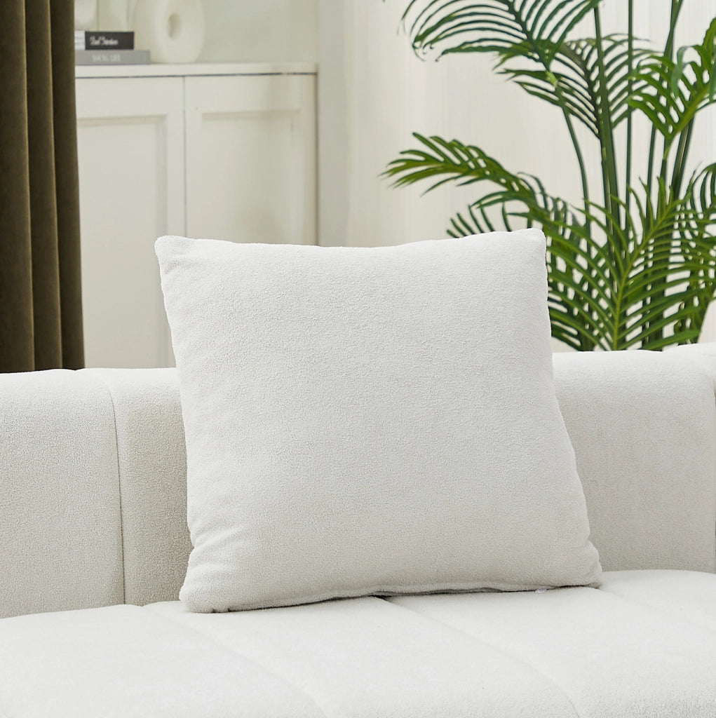 Modulo divano curvo modulare in ciniglia beige con 2 cuscini