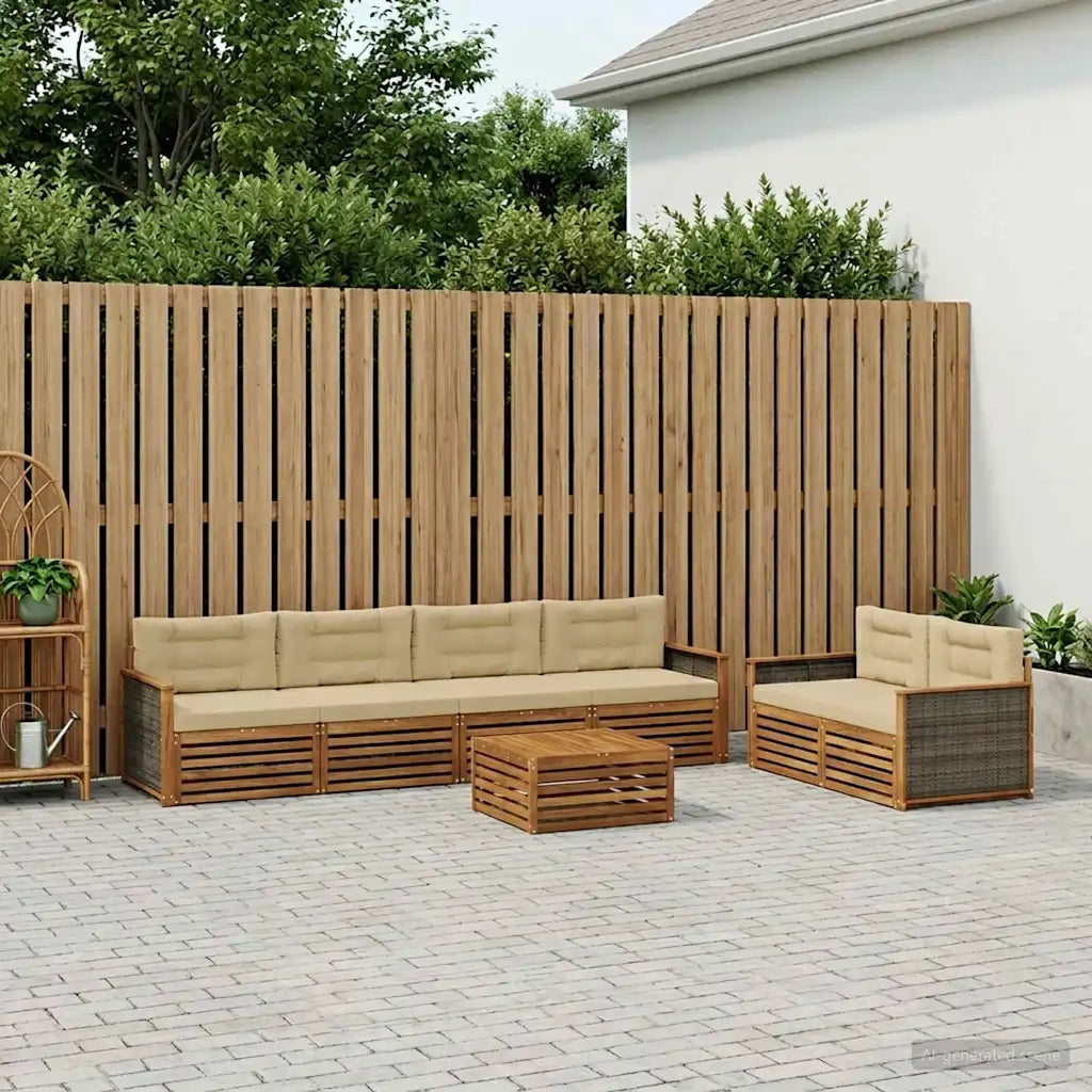 Set di divani da esterno con cuscino 7 pcs Naturale e Beige 3383051