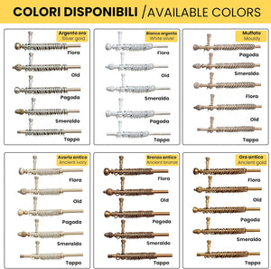 Bastone Tenda in Legno di Alta Qualità, diametro 35 mm a strappo colore argento oro terminale old lunghezza 240 CM