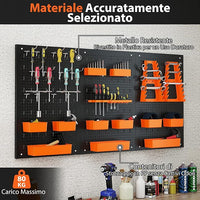 Pannello Forato da Muro, Organizzatore con 9 Contenitori, Supporti per Martelli, Portautensili e Ganci, Ideale per Garage e Officina (Arancia)