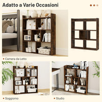 Libreria a Cubi con 7 Scomparti, Mensola Espositiva per l'Archiviazione, Libreria in Legno con Dispositivi Anti-Ribaltamento, per Studio Soggiorno, 80x20x90 cm (Caffè)