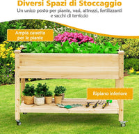 Letto da Giardino Rialzato, Fioriera da Esterno Alta con Ruote Bloccabili e Rivestimento Protettivo, Aiuola Rialzata per Orto, Fiori e Verdure da Cortile e Patio,120 x 59 x 84 cm