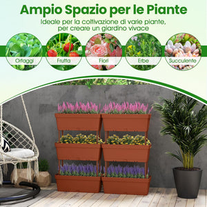 Letto Verticale Rialzato, 6 PZ Fioriere da Giardino per Verdure, Erbe e Fiori, Fioriere Elevate per Interni ed Esterni per Patio, Giardino e Balcone (Rosso)