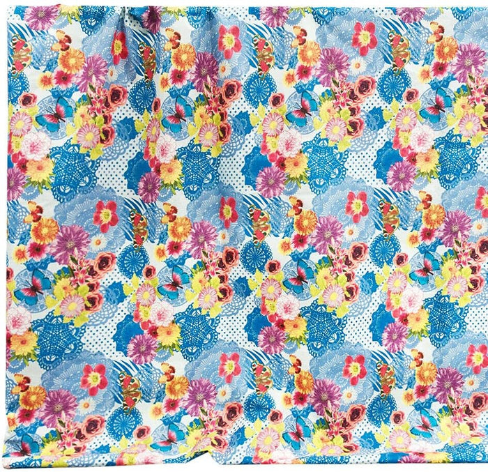 Telo Arredo Copritutto 170x280 cm Letto Poltrona Copridivano Cotone Cuoricini Fiori e Farfalle Blu