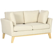EasyComfort Divano da 2 Posti in Legno di Eucalipto e Tessuto Effetto Lino con 2 Cuscini, 137x78x78 cm, Beige