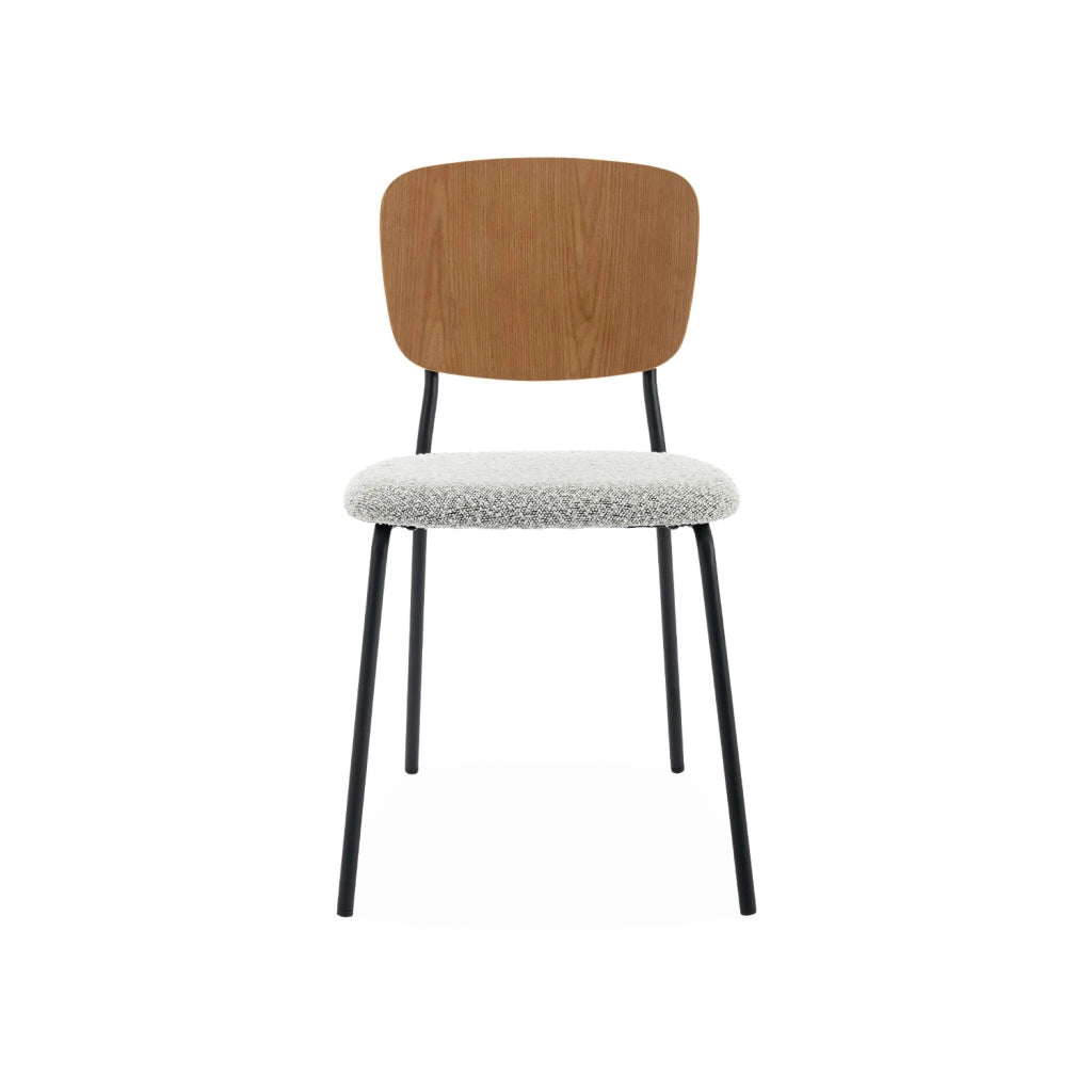 Set 2 sedie bouclé struttura in legno con gambe in metallo, bianco