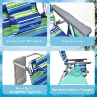 Set di Sedie da Spiaggia e Tavolino, Sedie da Esterno Reclinabili con Tavolino da Campeggio, Set di Tavolino in Alluminio e 2 Sedie Pieghevoli da Spiaggia a 5 Posizioni (Blu+Verde)
