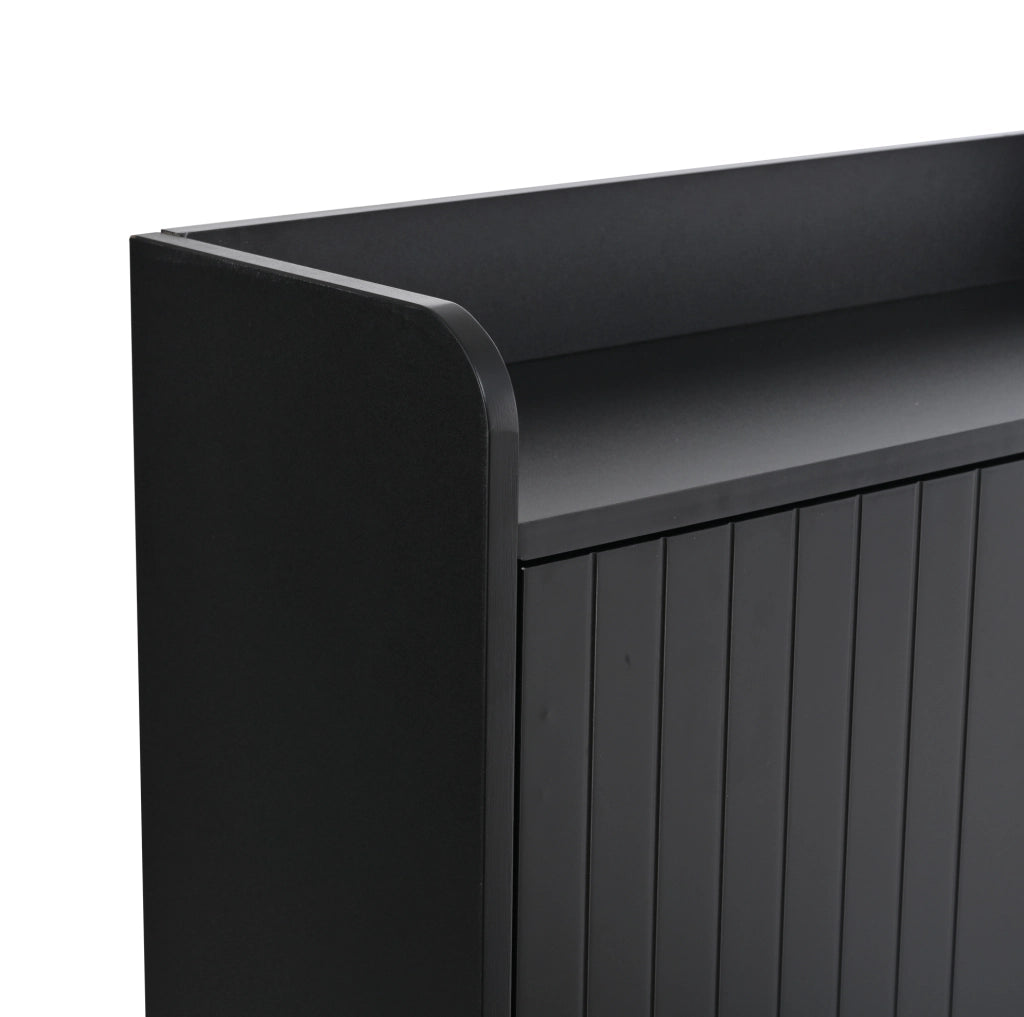 Armadio portascarpe a 3 ante ribaltabili 80x23x123;5 cm in MDF nero con dettagli dorati