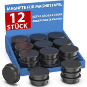 Magnetici per lavagne bianche - 12 magneti forti per lavagne, calendari, frigoriferi e lavagne con adesivo forte, magneti rotondi - nero