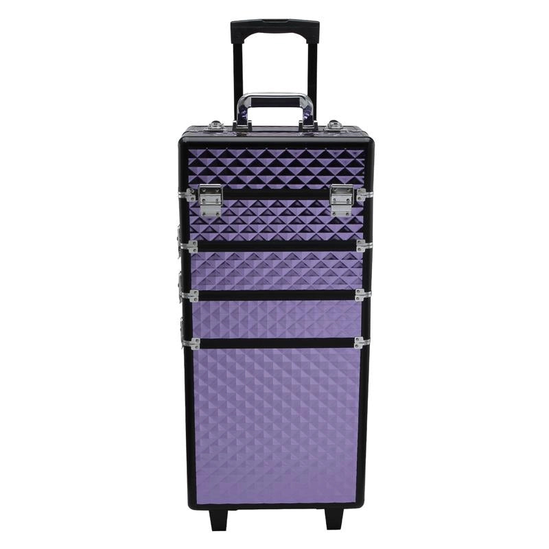 TROLLEY PER MAKE UP PROFESSIONALE IN ALLUMINIO VIOLA CON VALIGETTA REMOVIBILE