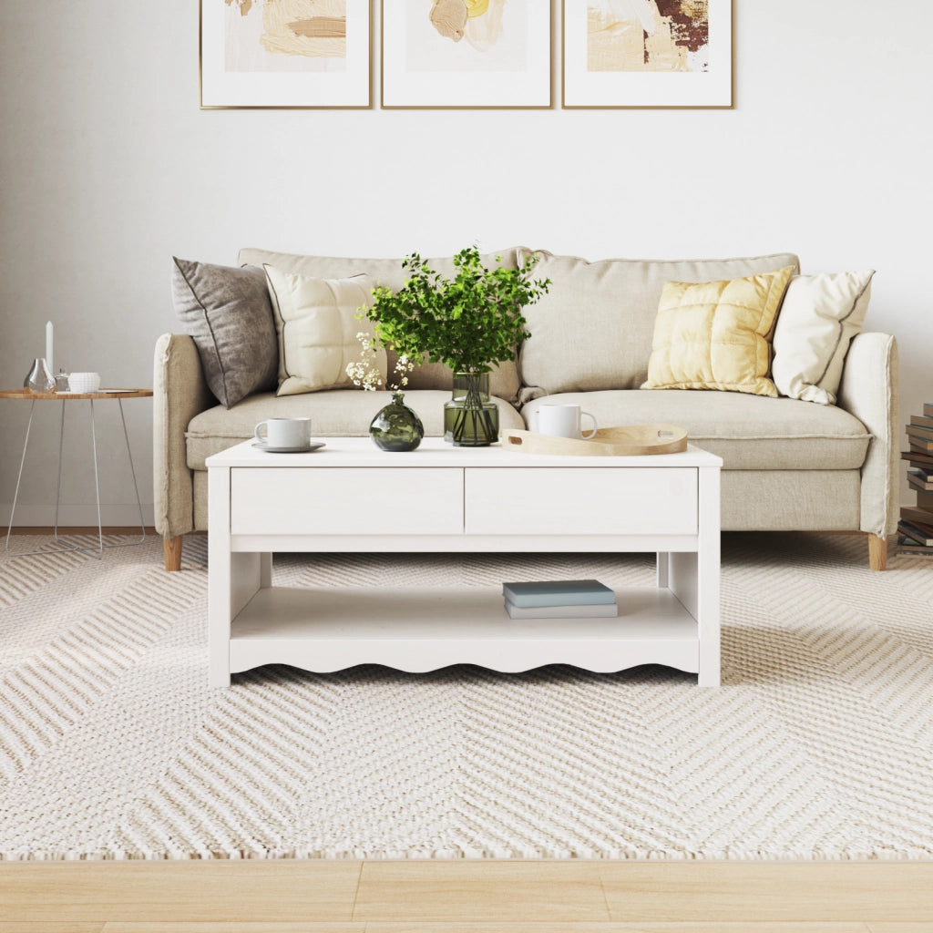 Tavolino da caffÃ¨ "DRAMMEN" Bianco 99x55x45 cm in Legno di Pino