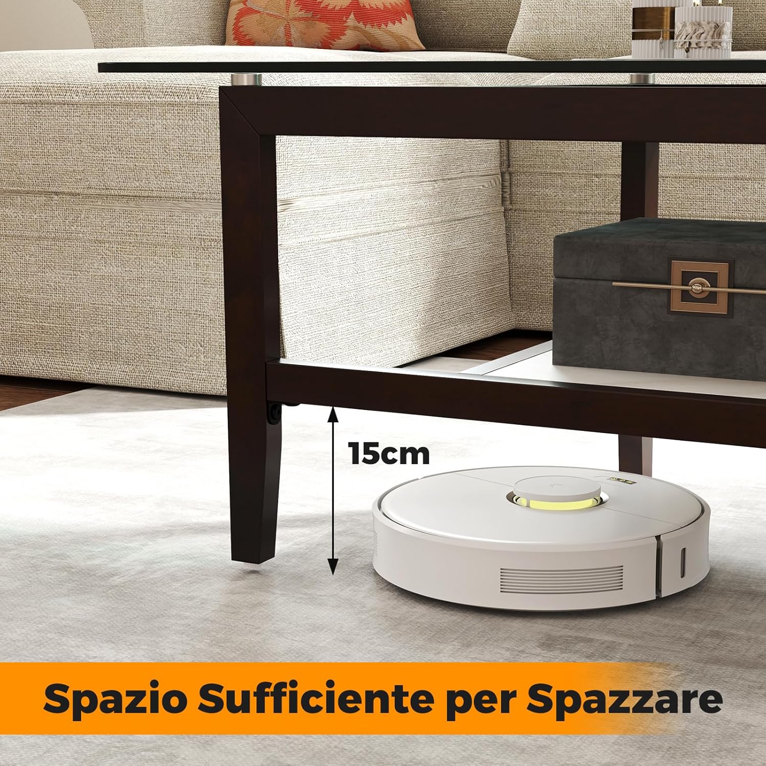 Tavolino da Caffè in Vetro, Tavolino Rettangolare a 2 Livelli con Ripiano e Gambe in Legno di Gomma, Tavolo Moderno per Soggiorno, Casa e Ufficio, 107 x 60 x 42 cm