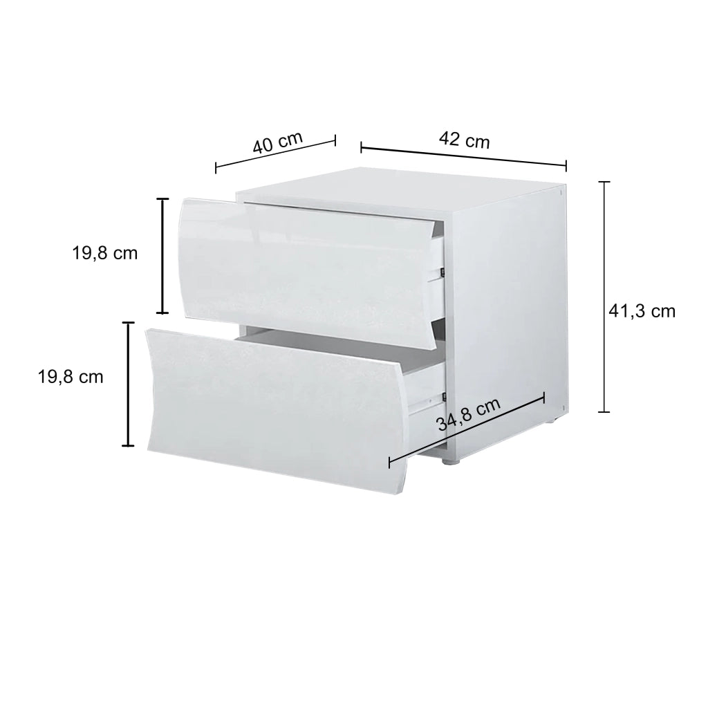 Comodino 2 Cassetti Onda 50x40x41,3 cm Finitura in Melamina Antracite Opaco