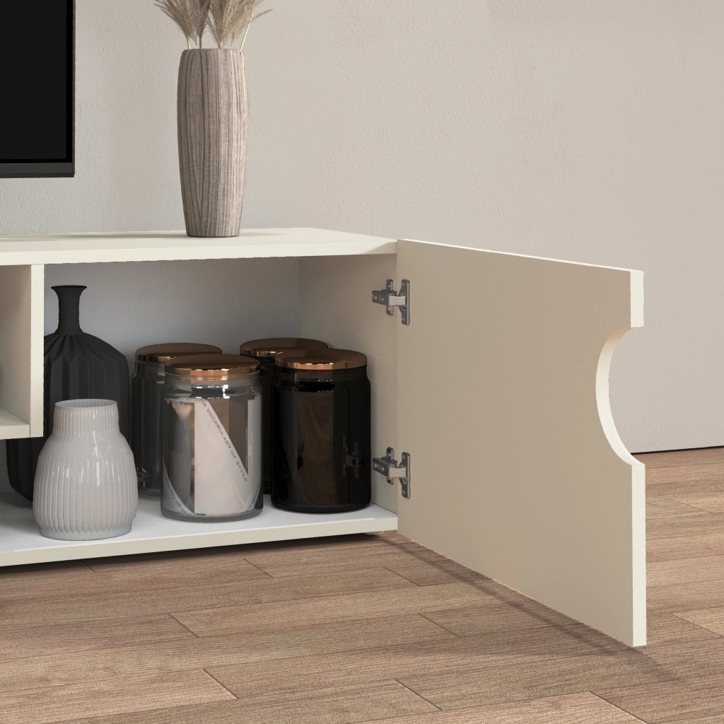 WHOUS Mobile porta TV Real con 2 ante laterali 1 ribalta e 1 vano aperto cashmere 240x40x40 cm