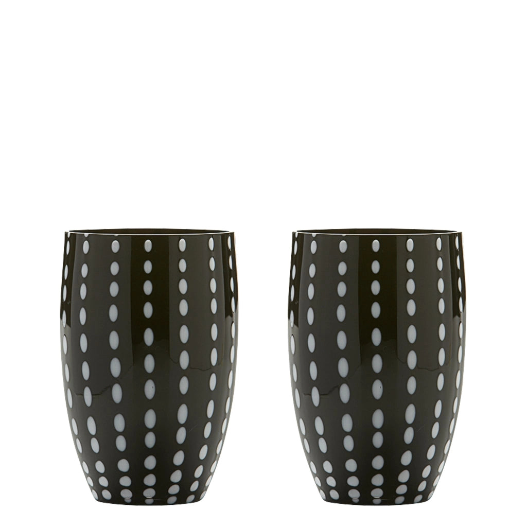Zafferano Perle Bicchiere Nero - Vetro Colorato Soffiato a Bocca, 32 cl, Lavorato a Mano - Set da 2 Tumblers Artigianali per Acqua o Cocktail