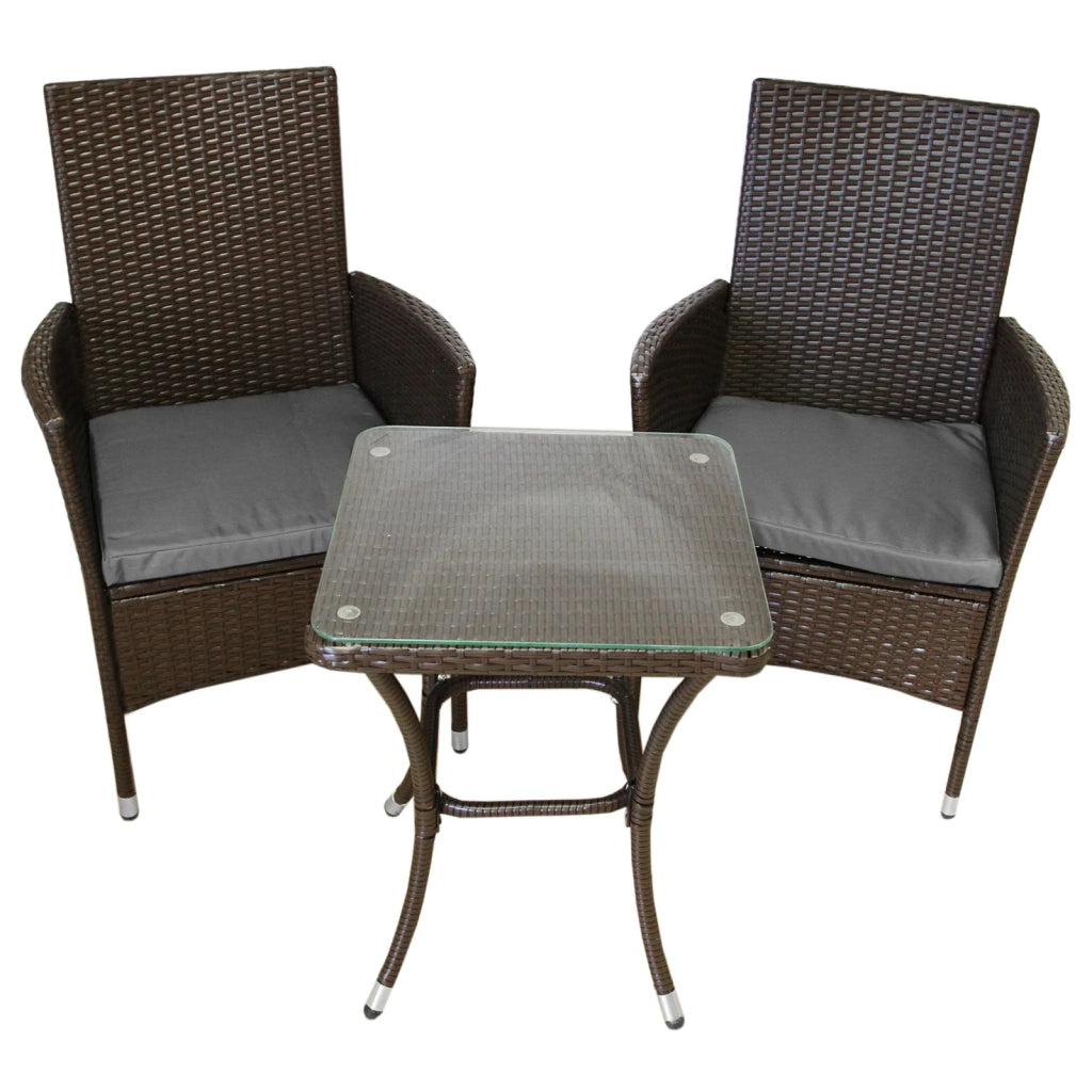 Set Salottino Bistro da Giardino 2 Sedie e Tavolo in Poly Rattan Vimini Marrone