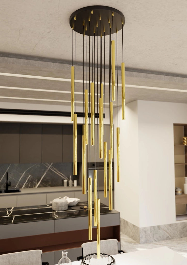 Lampadario glamour SELTER oro/nero regolabile 17xG9 Emibig