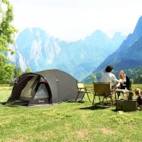Tenda a Tunnel per 2-4 Persone con Finestre Laterali e Gancio, in Poliestere 190T e PE, 3.3x1.9x1.2 m, Nero