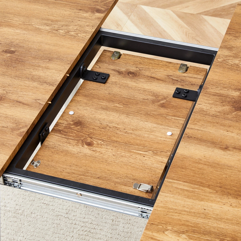 Tavolo da pranzo allungabile rotondo con piano estensibile e gambe in metallo per sala da pranzo in MDF color legno