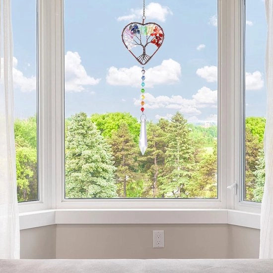 Cattura di Luce a forma di Cuore con Arcobaleno - Decorazione per finestre con cristalli prismatici - Ornamento per auto con cristalli chakra - Hanger per specchio auto con decorazione per giardino e casa