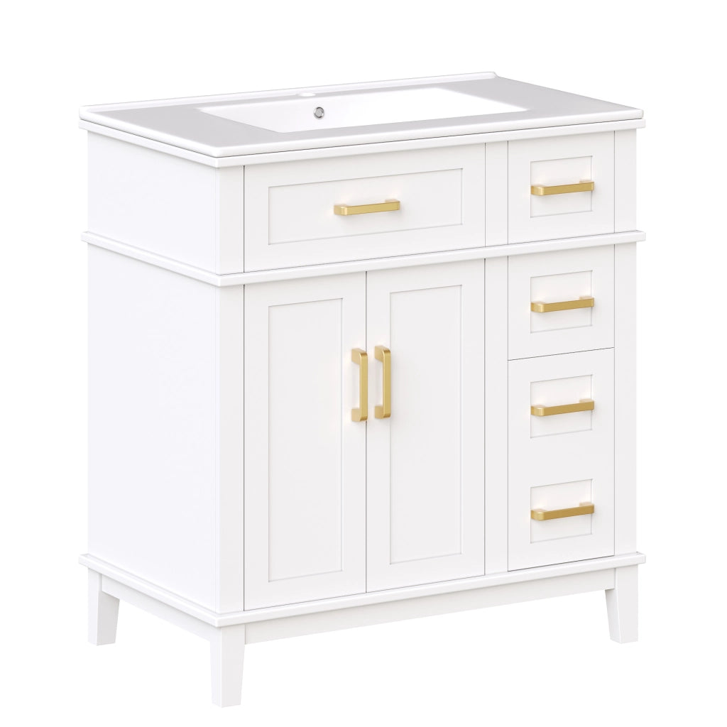 Mobile Bagno con Lavabo in Ceramica ¨C MINIMAL ¨C Cassetti, Soft-Close, Bianco