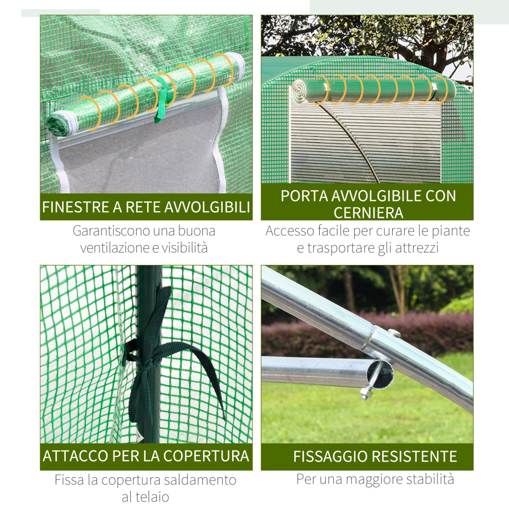 EasyComfort Serra a Tunnel da Esterno 3x3x2m con Copertura in PE, Porta con Cerniera e 4 Finestre, Verde