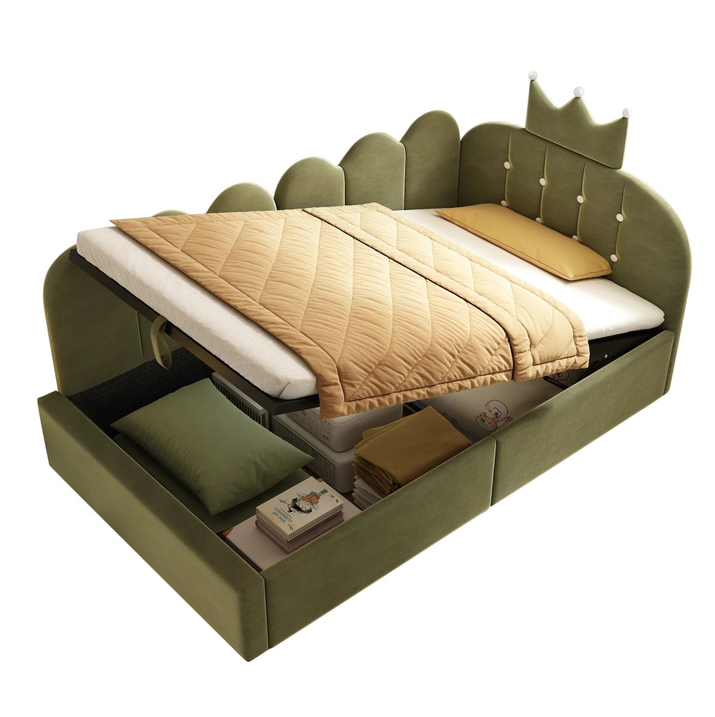 Letto da giorno 90x200 cm a L con contenitore idraulico; velluto verde
