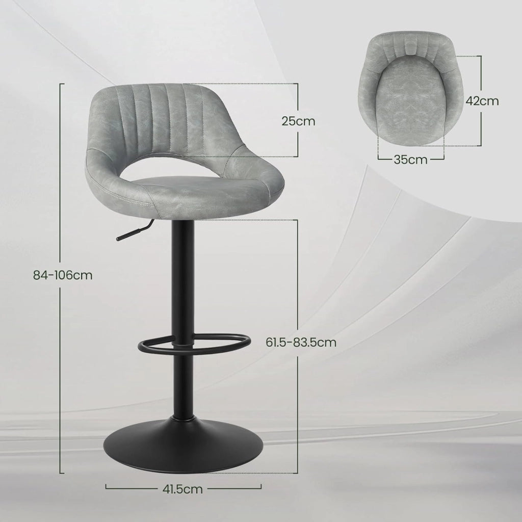 Set di 4 Sgabelli da Bar Cucina Sedia Alta da Sala Pranzo in Simipelle Regolabile e Girevole a 360° con Schienale Poggiapiedi Grigio 0669BY-4