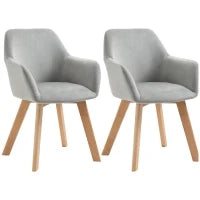Set 2 Sedie per Sala da Pranzo Imbottite in Velluto con Braccioli e Gambe in Legno, Grigio