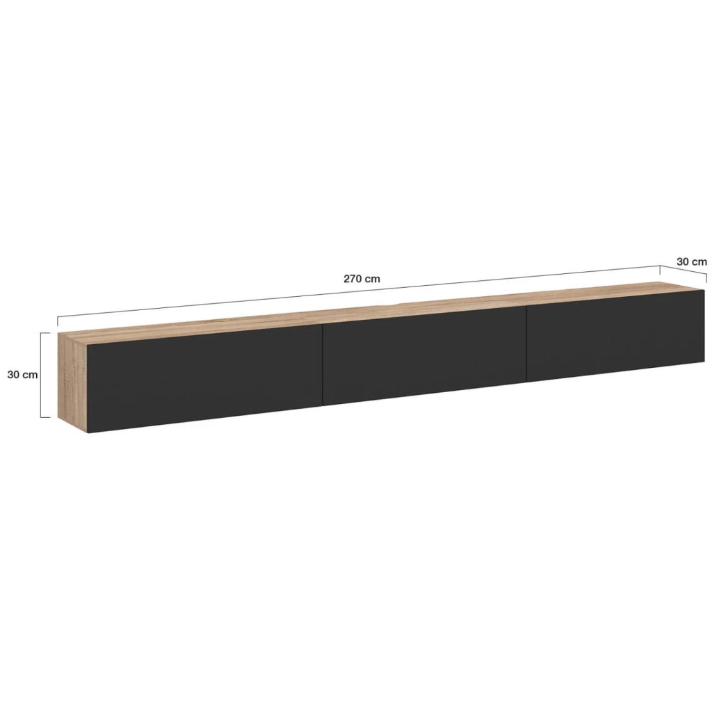 IDMarket - 270 cm ELIO mobile TV a 3 ante in legno e nero a parete