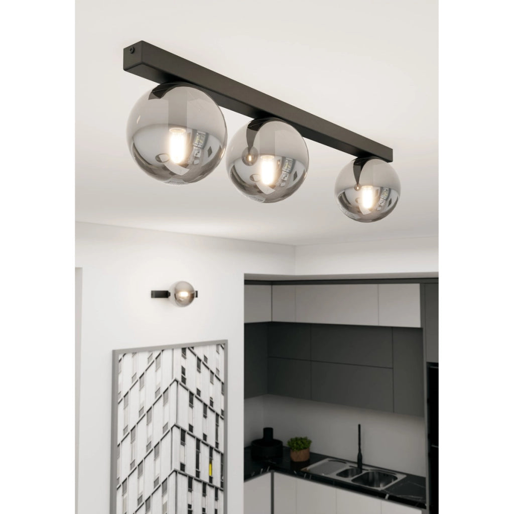 Lampada a sospensione FIT in acciaio nero con diffusori in vetro grafite