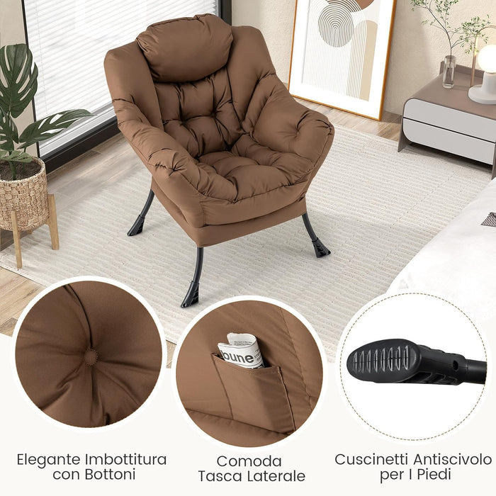Poltrona Relax, Poltrona da Lettura con Cuscino, Elegante con Schienale e Seduta Imbottiti, Braccioli e Tasca di Stoccaggio, Portata 150 kg (Con Pouf, Marrone)
