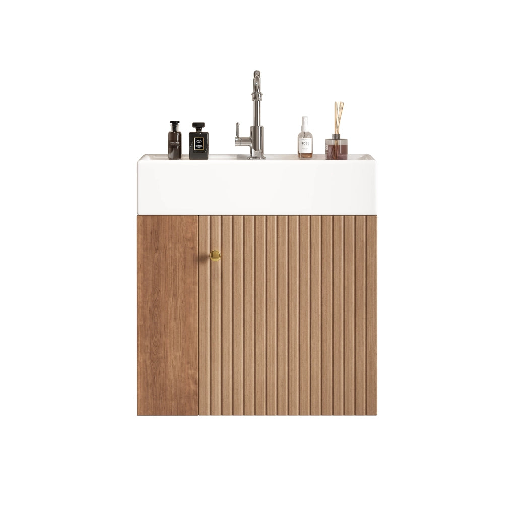 Armadietto da bagno con lavabo, ripiani laterali e chiusura ammortizzata, per bagno piccolo, marrone 69 × 52 × 32 cm